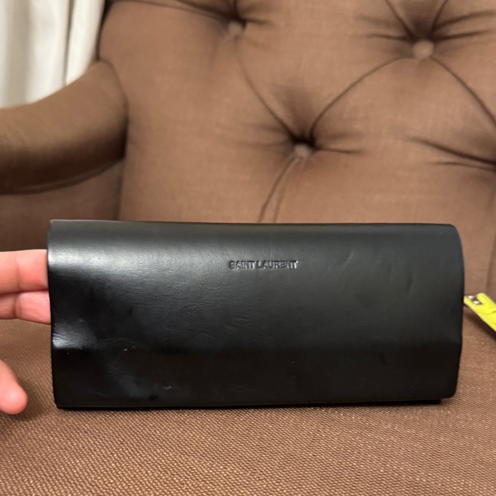 Saint Laurent Black Leather Glasses Case
